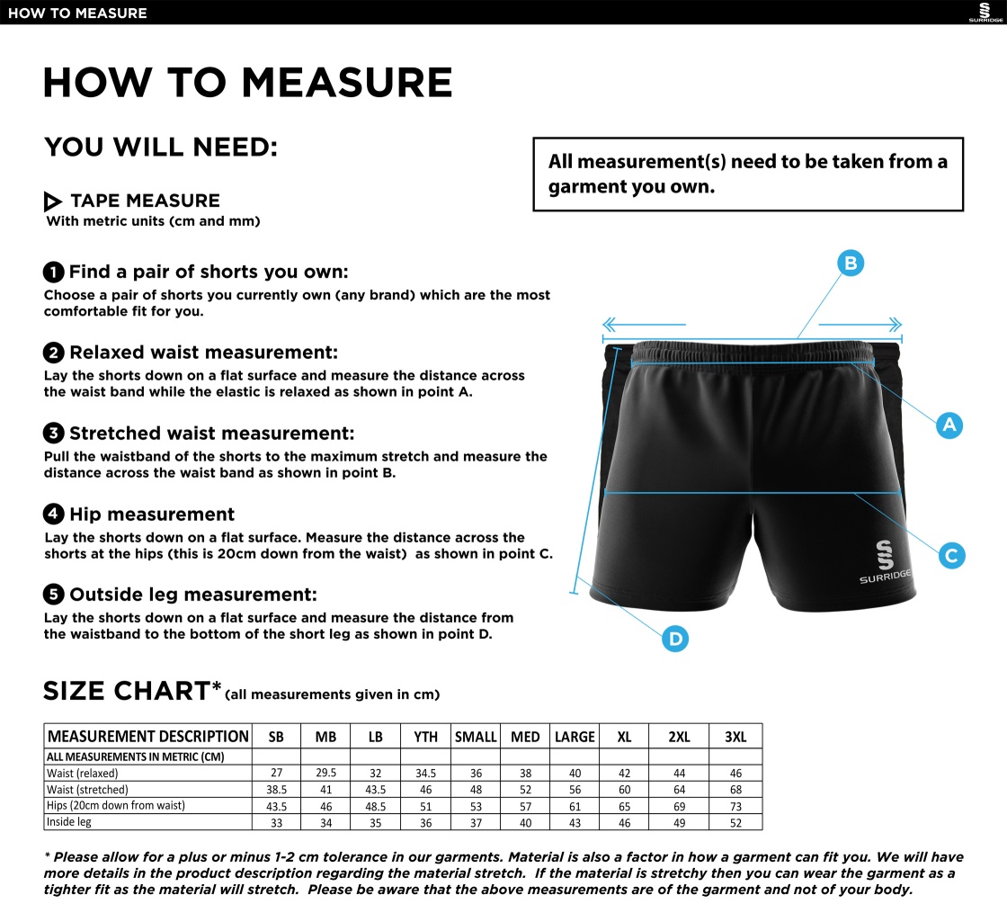 KING'S ROAD CRICKET & SOCIAL CLUB Performance Gym Short - Size Guide