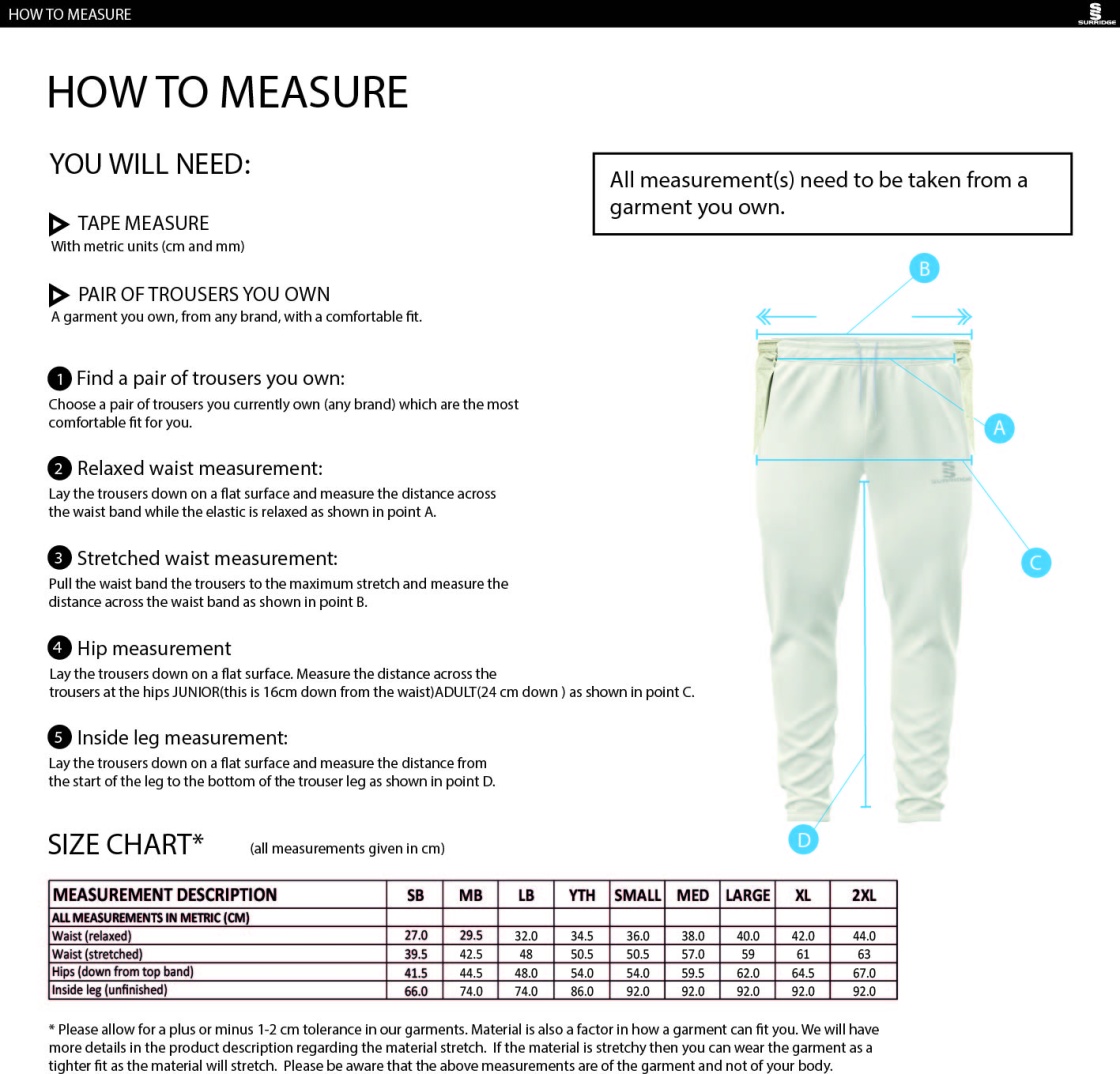 King's Road C.S.C - Playing Pant - Size Guide