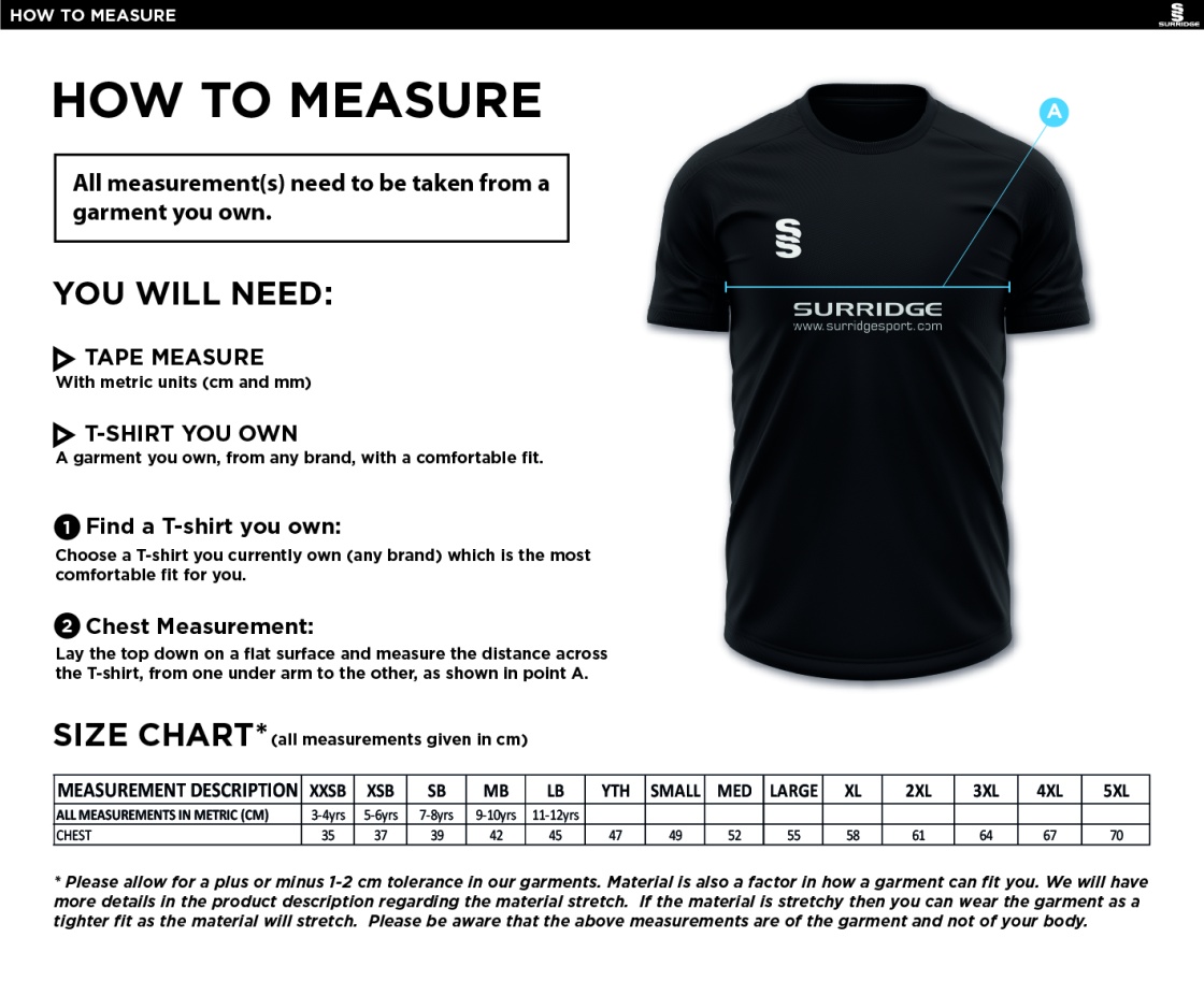 KING'S ROAD CRICKET & SOCIAL CLUB Dual Gym T-shirt - Size Guide